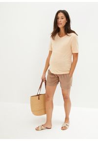 bonprix - Szorty ciążowe z bawełnianego muślinu. Kolekcja: moda ciążowa. Kolor: brązowy. Materiał: bawełna #2