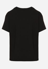 Born2be - Czarny Bawełniany T-shirt z Broszką Kwiatem Heloa. Okazja: na co dzień. Kolor: czarny. Materiał: bawełna. Wzór: kwiaty. Styl: casual, elegancki