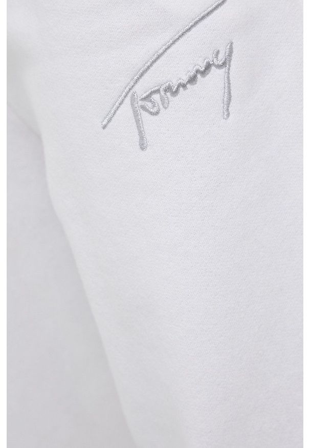Tommy Jeans spodnie damskie kolor biały gładkie. Kolor: biały. Materiał: dzianina, materiał. Wzór: gładki