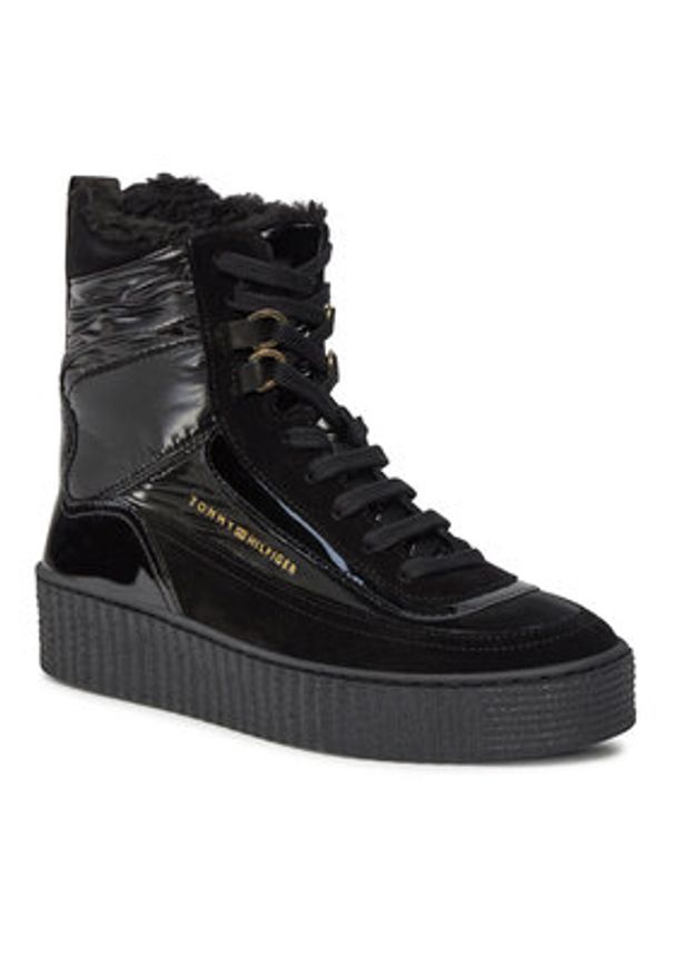 TOMMY HILFIGER - Tommy Hilfiger Botki Patent Laceup City Snow Boot FW0FW07841 Czarny. Kolor: czarny. Materiał: skóra, zamsz