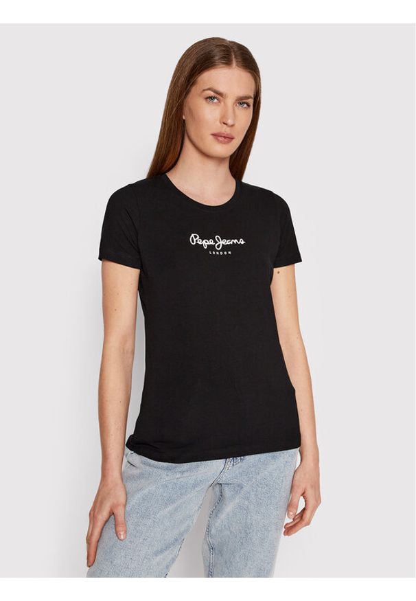 Pepe Jeans T-Shirt PL502711 Czarny Slim Fit. Kolor: czarny. Materiał: bawełna