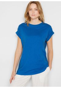 bonprix - Długi shirt z wywijanymi rękawami (2 szt.). Kolor: niebieski. Materiał: bawełna. Długość: długie