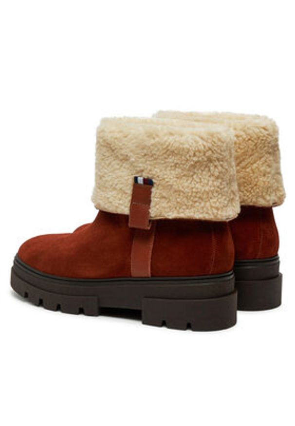 TOMMY HILFIGER - Tommy Hilfiger Botki Faux Fur Suede Roll-Down Boot FW0FW08158 Brązowy. Kolor: brązowy. Materiał: skóra, zamsz