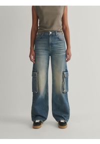 Reserved - Jeansy wide leg z kieszeniami cargo - indigo jeans