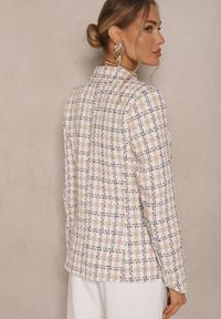 Renee - Beżowa Casualowa Tweedowa Marynarka z Wszytymi Poduszkami na Ramionach Jaanes. Okazja: na co dzień. Kolor: beżowy. Materiał: bawełna, jeans. Wzór: aplikacja. Styl: casual #5