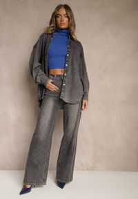 Renee - Szare Jeansy High Waist o Szerokim Kroju Tessine. Stan: podwyższony. Kolor: szary. Styl: sportowy