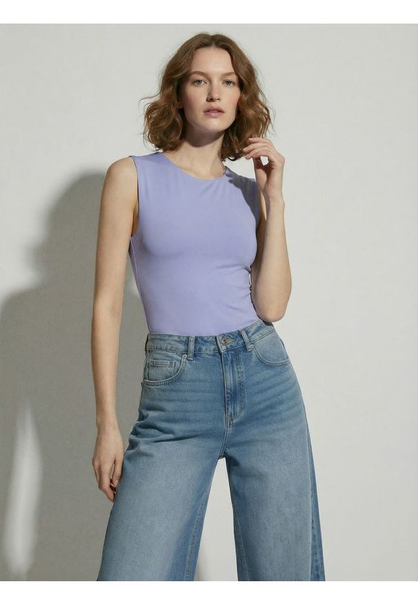 Sinsay - Body bez rękawów - niebieski. Kolor: niebieski. Długość rękawa: bez rękawów