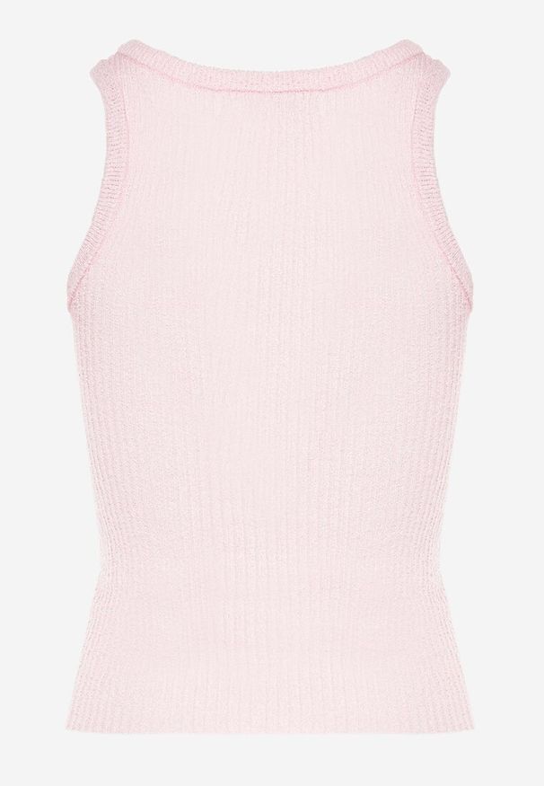 Born2be - Różowy Top z Prążkowanego Materiału Ovilora. Okazja: na spacer, na co dzień. Kolor: różowy. Materiał: materiał, prążkowany. Styl: casual