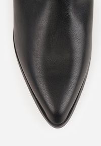 Renee - Czarne Botki na Słupku Vices Ozdobione Wycięciem Annavin. Okazja: na spacer. Kolor: czarny. Materiał: dzianina, jeans. Wzór: aplikacja. Sezon: wiosna, jesień. Obcas: na słupku. Styl: elegancki. Wysokość obcasa: średni #8