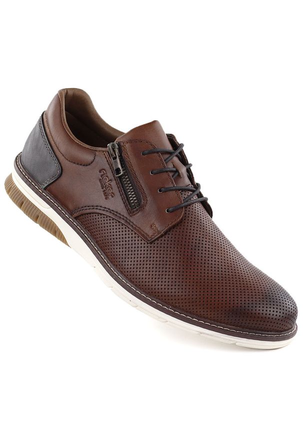 Skórzane komfortowe półbuty męskie brązowe Rieker 14412-24. Kolor: brązowy. Materiał: skóra