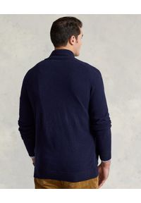 Ralph Lauren - RALPH LAUREN - Sweter z wełny merino. Typ kołnierza: polo. Kolor: niebieski. Materiał: wełna. Długość rękawa: długi rękaw. Długość: długie. Wzór: haft, aplikacja