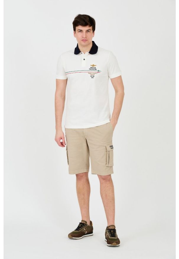 Aeronautica Militare - AERONAUTICA MILITARE Białe męskie polo Frecce Tricolori Embroidered, Rozmiar M. Typ kołnierza: polo. Kolor: biały