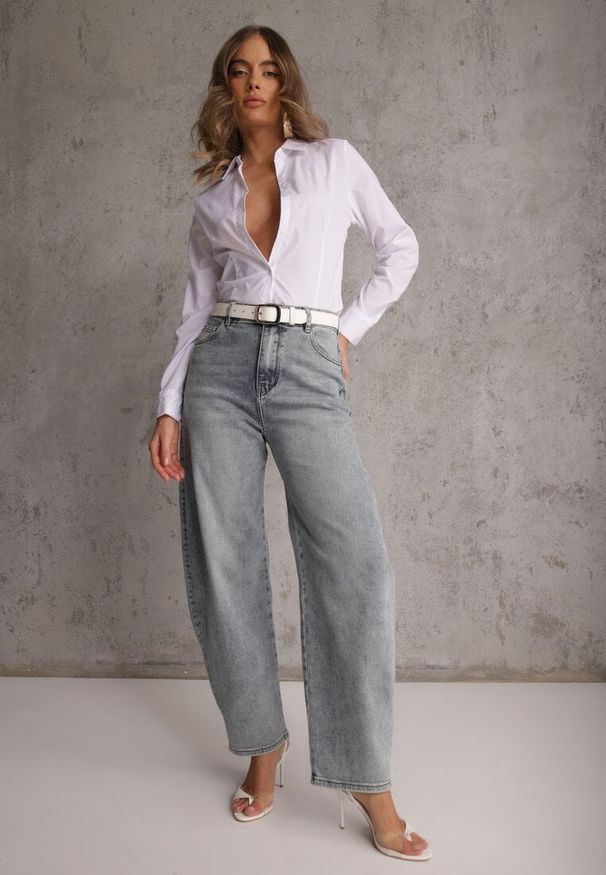 Renee - Jasnoniebieskie Jeansy z Bawełny Barrel Leg High Waist Vezorea. Okazja: na co dzień. Stan: podwyższony. Kolor: niebieski. Sezon: lato. Styl: casual