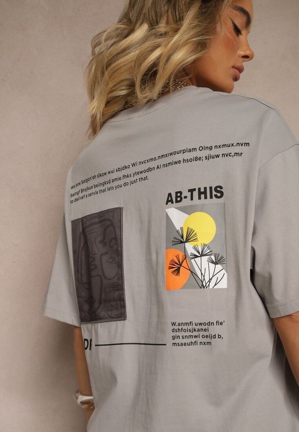 Renee - Szara T-shirt Koszulka Bawełniana z Nadrukiem Berriana. Okazja: na co dzień. Kolor: szary. Materiał: bawełna. Wzór: nadruk. Styl: casual