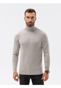 Ombre Clothing - Sweter męski z golfem E179 - jasnoszary - XXL. Typ kołnierza: golf. Kolor: szary. Materiał: nylon, wiskoza #4