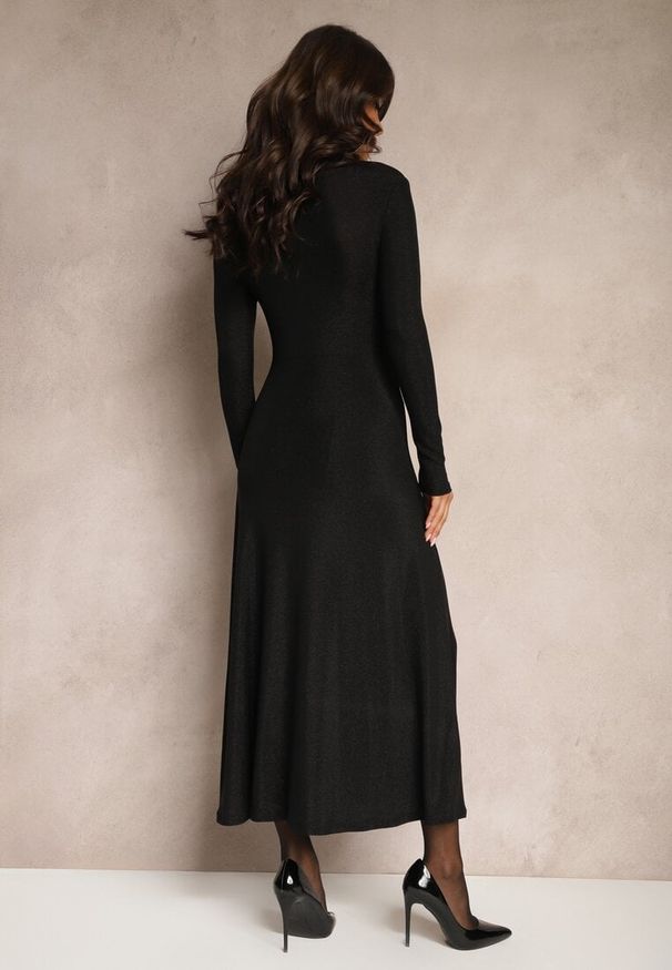 Renee - Czarna Elegancka Sukienka z Wiskozą i Brokatem Werista. Kolor: czarny. Materiał: wiskoza. Sezon: zima. Styl: elegancki