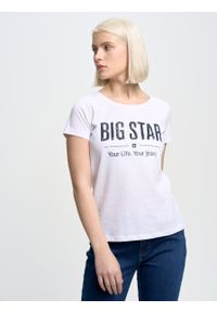 Big-Star - Koszulka damska o klasycznym kroju biała Brunona 101. Okazja: na co dzień. Kolor: biały. Materiał: bawełna, jeans, dzianina. Wzór: napisy, nadruk. Styl: klasyczny #5