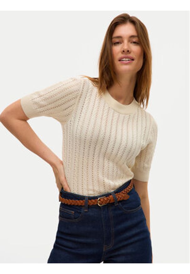 Vero Moda Sweter Morena 10321893 Beżowy Slim Fit. Kolor: beżowy. Materiał: bawełna