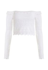 Guess Sweter Pointelle Deeta W3GR11 Z36H2 Biały Regular Fit. Kolor: biały. Materiał: wiskoza