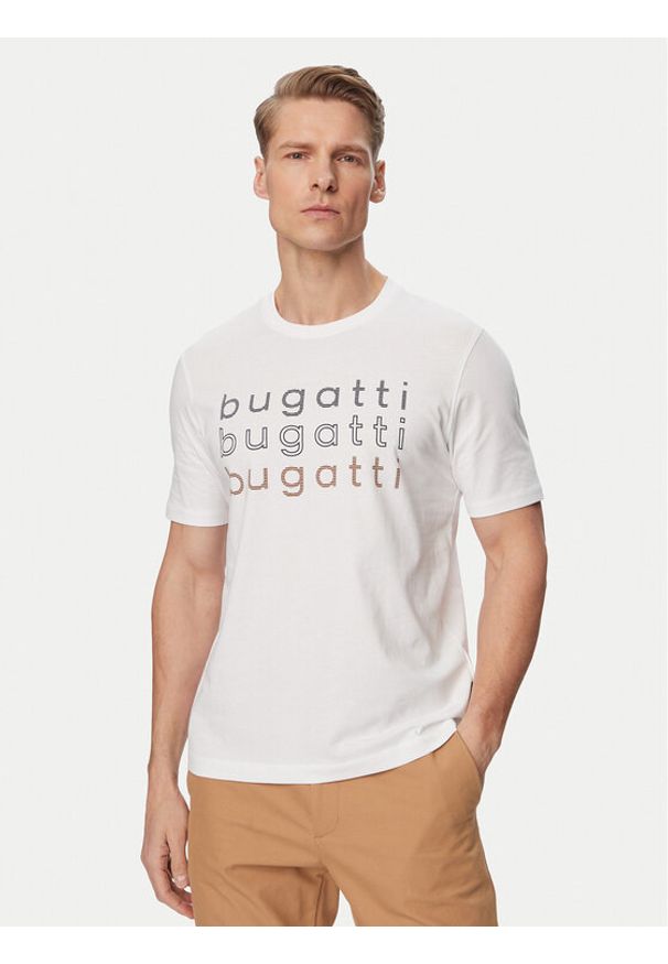 Bugatti T-Shirt 8350-15042E Biały Regular Fit. Kolor: biały. Materiał: bawełna