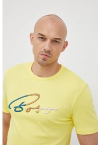 BOSS t-shirt bawełniany kolor żółty z aplikacją. Kolor: żółty. Materiał: bawełna. Wzór: aplikacja