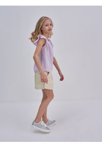 Big-Star - Bluzka dziewczęca ze strukturalnej tkaniny w kratkę fioletowa Kinga 500. Kolor: fioletowy. Materiał: tkanina. Długość rękawa: krótki rękaw. Wzór: kratka. Styl: elegancki