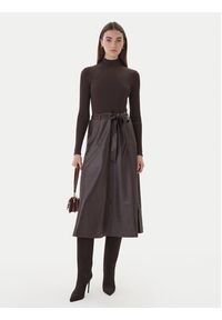 TwinSet - TWINSET Sukienka dzianinowa 252TT3560 Brązowy Slim Fit. Kolor: brązowy. Materiał: wiskoza #5