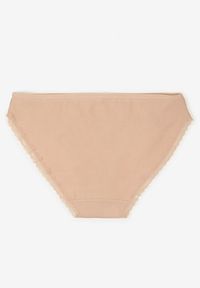 Born2be - Beżowe Bawełniane Majtki Typu Figi z Koronką i Kokardą Zeteria. Kolor: beżowy. Materiał: koronka, bawełna. Wzór: koronka #2