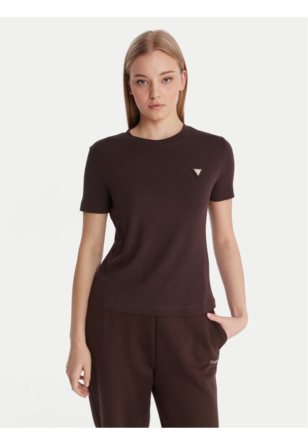 Guess T-Shirt V6RI17 KD741 Brązowy Regular Fit. Kolor: brązowy. Materiał: bawełna