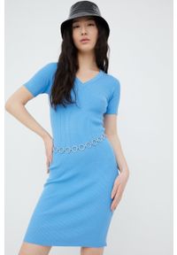 JDY sukienka mini dopasowana. Kolor: niebieski. Materiał: materiał, dzianina. Wzór: gładki. Typ sukienki: dopasowane. Długość: mini