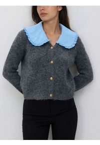 Reserved - Kardigan z kołnierzykiem - szary. Kolor: szary. Materiał: dzianina, wełna #1