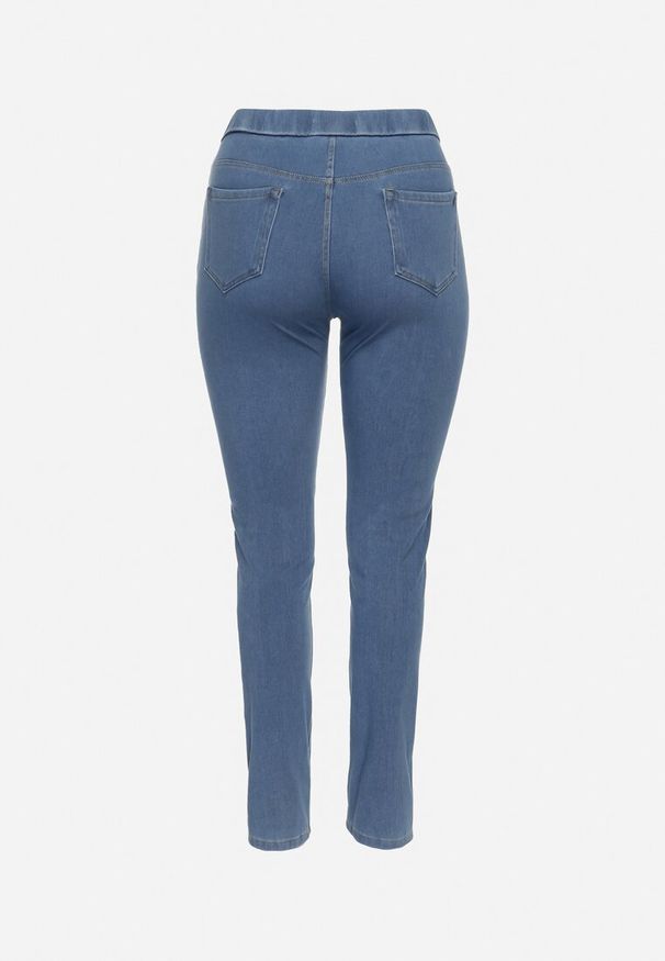 Born2be - Niebieskie Dopasowane Casulowe Jeansy z Gumką w Pasie Eluneds. Okazja: do pracy, na spotkanie biznesowe. Kolor: niebieski. Styl: elegancki, biznesowy