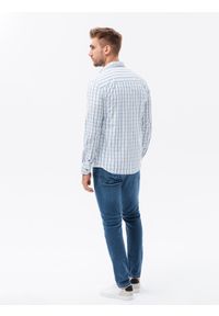Ombre Clothing - Bawełniana koszula męska w kratę REGULAR FIT - biało-niebieska V2 K637 - L. Kolor: biały. Materiał: bawełna. Wzór: nadruk #5