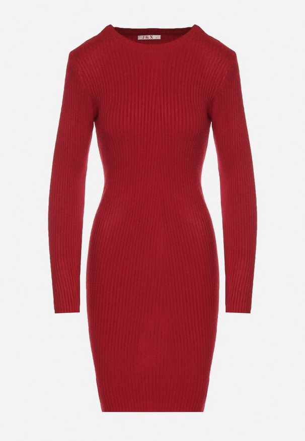 Born2be - Bordowa Dopasowana Sukienka z Prążkowanej Dzianiny z Bawełną Tesmera. Okazja: do pracy, na co dzień, na spotkanie biznesowe. Kolor: czerwony. Materiał: dzianina, bawełna, prążkowany. Styl: casual, biznesowy