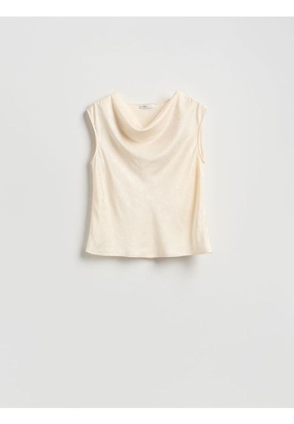 Reserved - Bluzka z drapowanym dekoltem - złamana biel. Materiał: tkanina