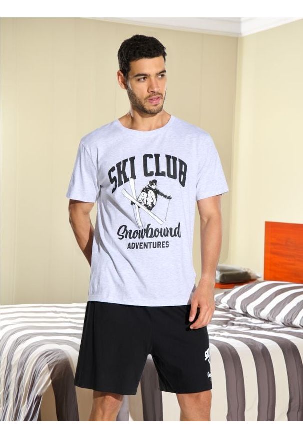 Sinsay - Piżama dwuczęściowa - szary. Kolor: szary. Długość: krótkie. Wzór: nadruk