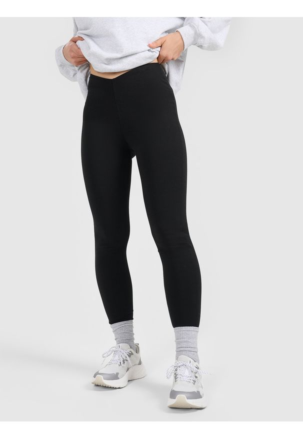 4f - 4F Legginsy dzianinowe damskie - czarne XL. Okazja: na co dzień. Stan: podwyższony. Kolor: czarny. Materiał: dzianina. Styl: casual