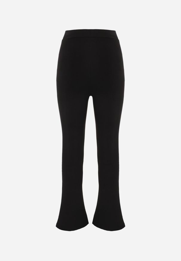 Born2be - Czarne Spodnie o Kroju Dzwonów z Ozdobnymi Rozcięciami Telocus. Okazja: na co dzień. Kolor: czarny. Materiał: wiskoza, bawełna. Styl: casual, elegancki