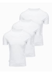 Ombre Clothing - Zestaw męskich koszulek bawełnianych BASIC z okrągłym dekoltem – 3x biały V11 OM-TSBS-0268 (3x - Rozmiar: M. Okazja: na co dzień, do pracy. Kolor: biały. Materiał: bawełna. Wzór: gładki. Styl: casual