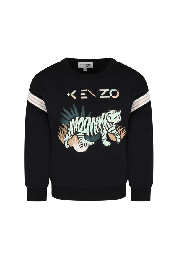 Kenzo kids - KENZO KIDS - Czarna bluza z aplikacją tygrysa 2-14 lat. Kolor: czarny. Materiał: bawełna, dzianina. Wzór: aplikacja. Sezon: lato