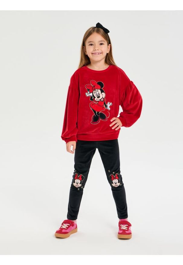 Sinsay - Legginsy z welurowym wykończeniem Minnie Mouse - czarny. Kolor: czarny. Materiał: welur. Wzór: motyw z bajki