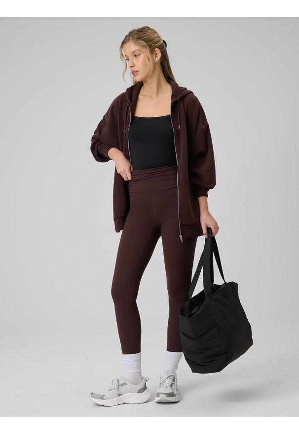 4f - 4F Bluza dresowa oversize z modalem damska - brązowa S. Okazja: na co dzień. Kolor: brązowy. Materiał: dresówka. Wzór: gładki. Styl: casual