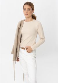 Volcano - Prążkowany longsleeve L-LOKO. Kolor: beżowy. Materiał: prążkowany. Długość rękawa: długi rękaw. Długość: długie. Wzór: aplikacja, ze splotem. Styl: klasyczny #1