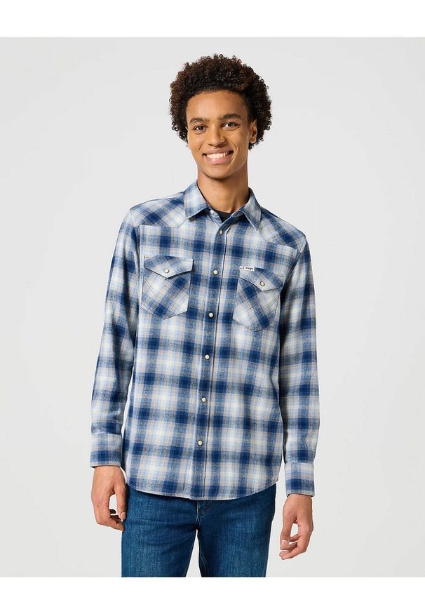 Wrangler - MĘSKA KOSZULA KRATA WRANGLER WESTERN SHIRT BLUE SHADOW 112357398
