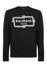 Balmain - BALMAIN - Czarna bluza z kontrastowym nadrukiem. Kolor: czarny. Materiał: bawełna. Długość rękawa: długi rękaw. Długość: długie. Wzór: nadruk