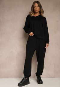 Renee - Czarny Komplet Dresowy z Bawełną Spodnie ze Ściągaczami i Bluza Nirrive. Kolor: czarny. Materiał: dresówka, bawełna
