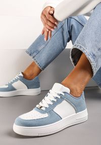 Born2be - Biało-Niebieskie Sneakersy Sznurowane o Klasycznym Fasonie Kauma. Nosek buta: okrągły. Zapięcie: sznurówki. Kolor: biały. Materiał: materiał. Obcas: na obcasie. Wysokość obcasa: niski #4