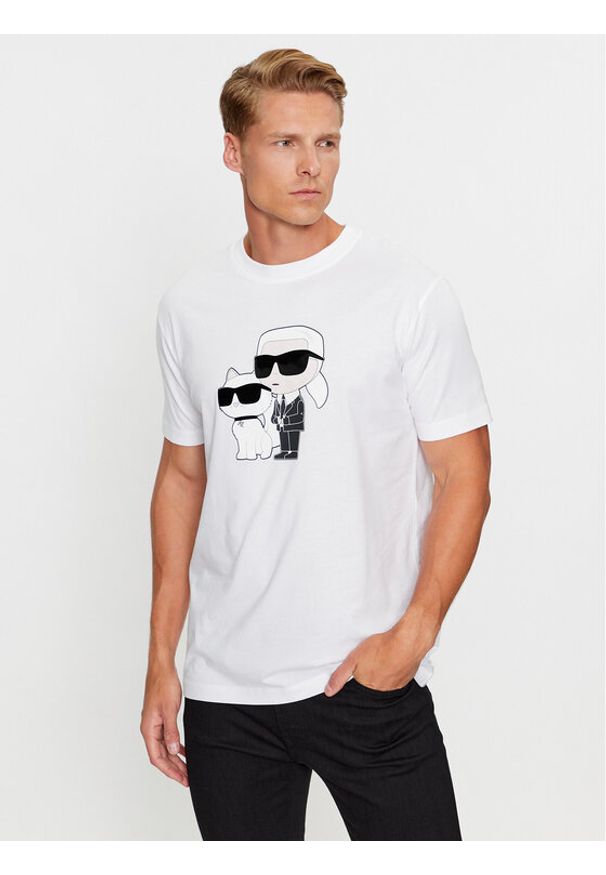 Karl Lagerfeld - KARL LAGERFELD T-Shirt 755061 534241 Biały Regular Fit. Typ kołnierza: dekolt w karo. Kolor: biały. Materiał: bawełna