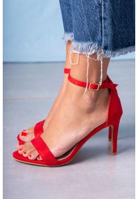 Casu - Czerwone sandały szpilki z zakrytą piętą paskiem wokół kostki ze skórzaną wkładką casu a20x2/r. Zapięcie: pasek. Kolor: czerwony. Materiał: skóra. Obcas: na szpilce #2