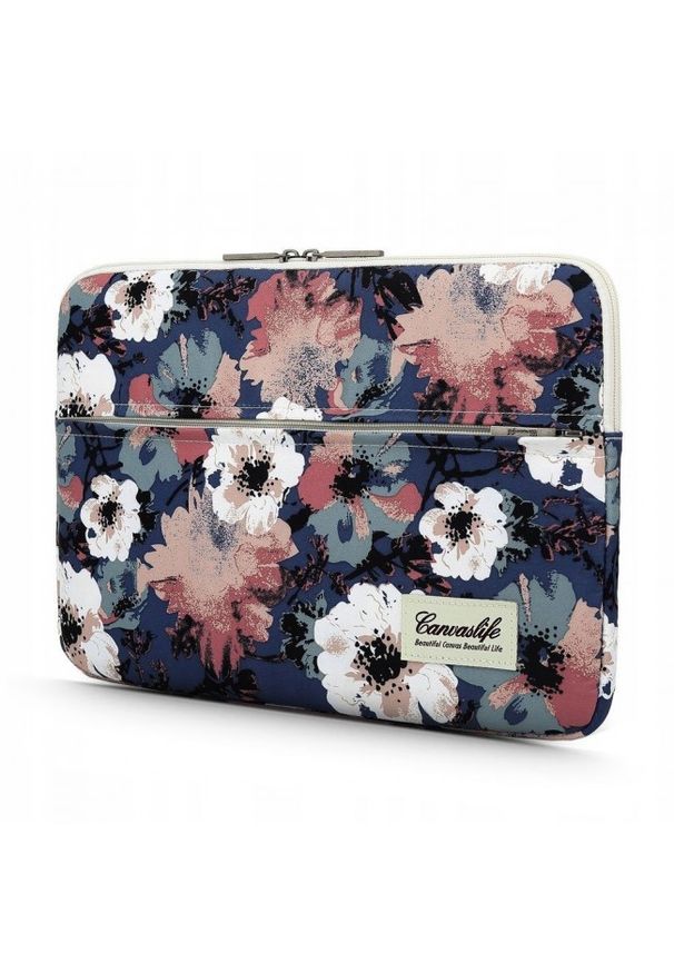 CANVASLIFE - Canvaslife 13"-14" blue camellia. Materiał: materiał. Wzór: kwiaty, aplikacja